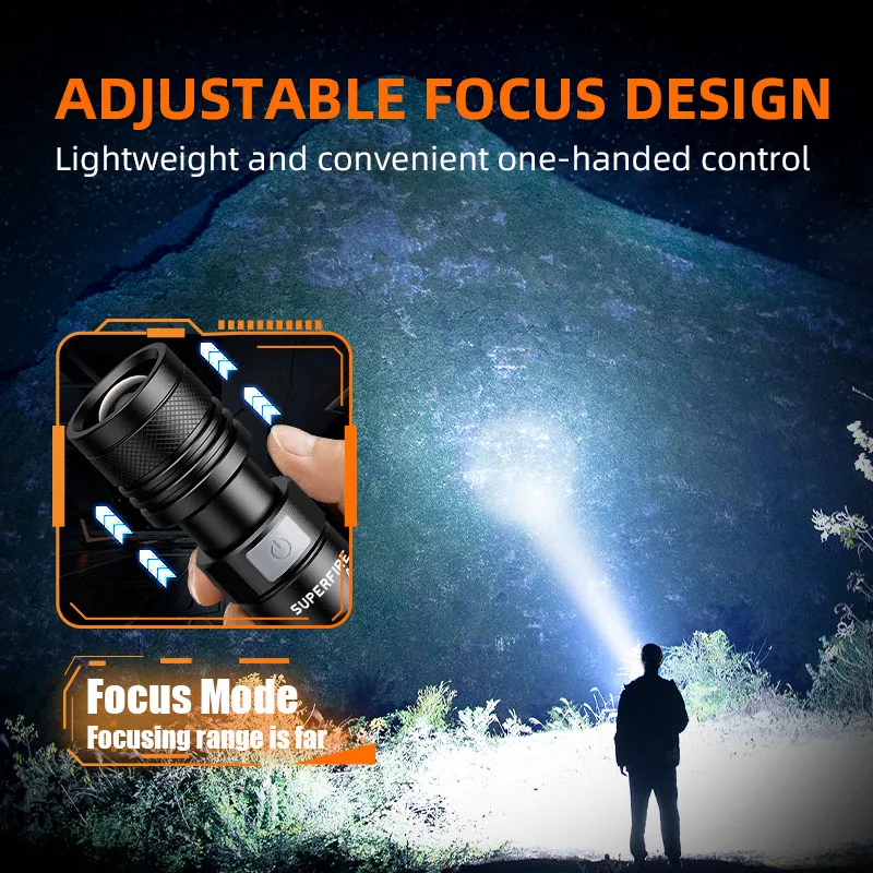 Ultra Bright LED Flashlight With LED Hand Lamp Beads Torch Zoom Full Power Waterproof Flashlights USB Type C Lantern for Camping