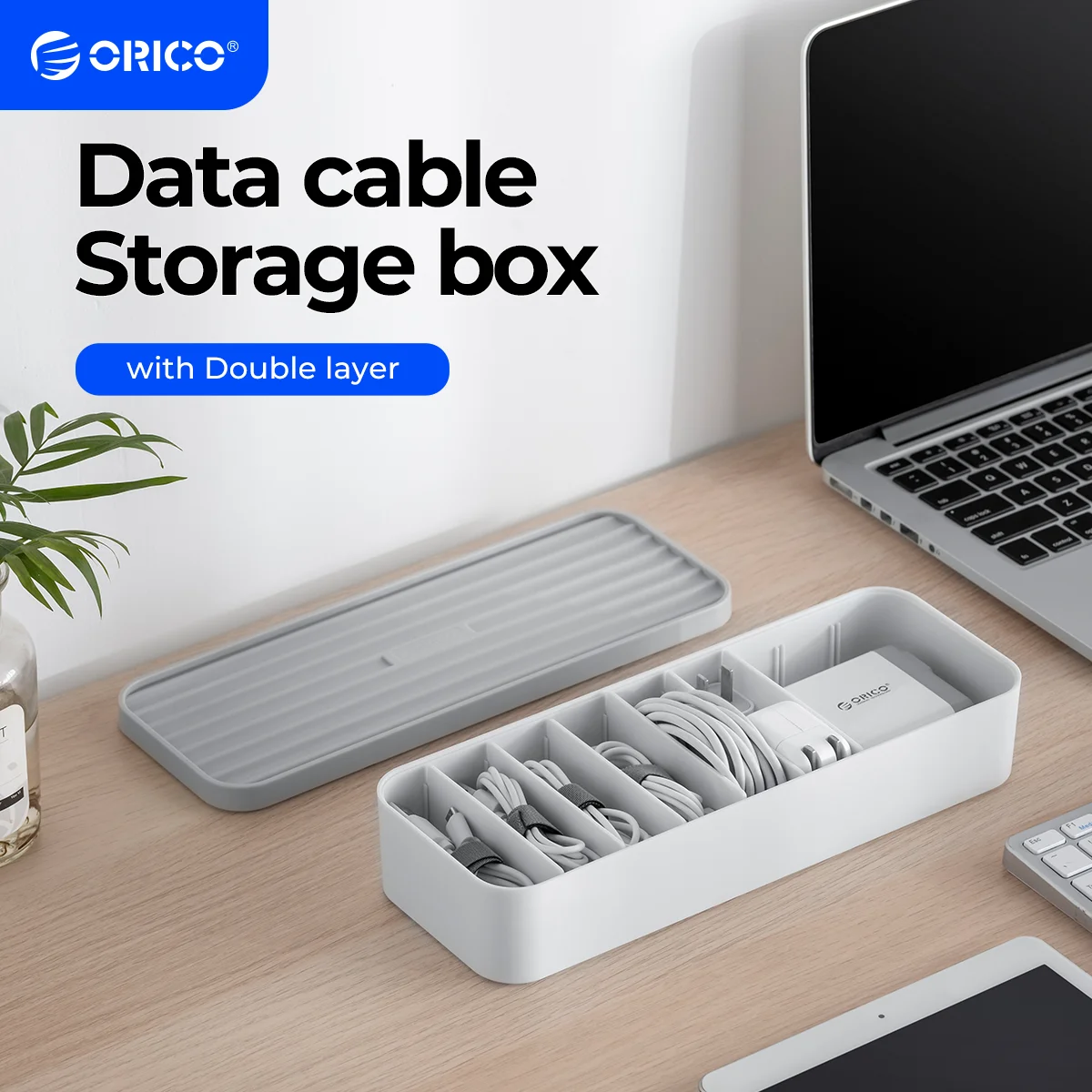 ORICO Data Cable Managemet Box Desktop Storager Charger Headphone Organize Desk Line Stackable Comes with Baffle