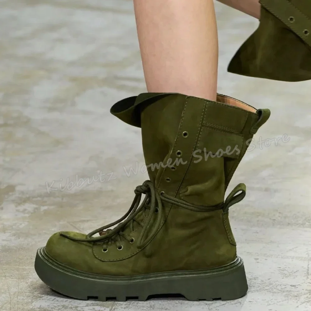 

Замшевые ботильоны на шнуровке с круглым носком и толстой подошвой, однотонная кожаная модная обувь для подиума, сексуальная новинка, лаконичная женская обувь, новейшая