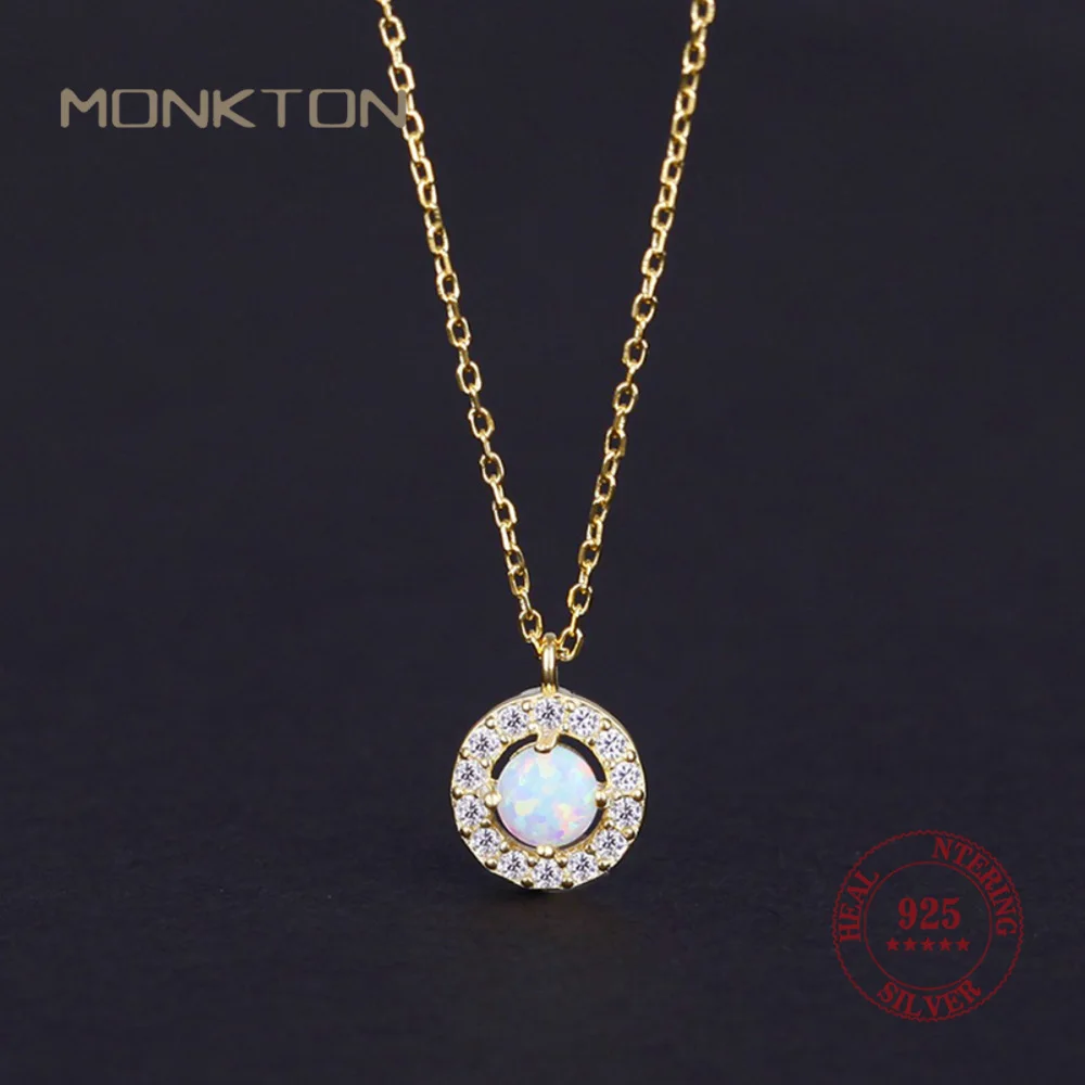 

Monkton 925 Sterling Silver Opal Pendant Necklace Cubic Zirconia Circle Design Dainty&Elegant Jewelry Accessories for Women Gift