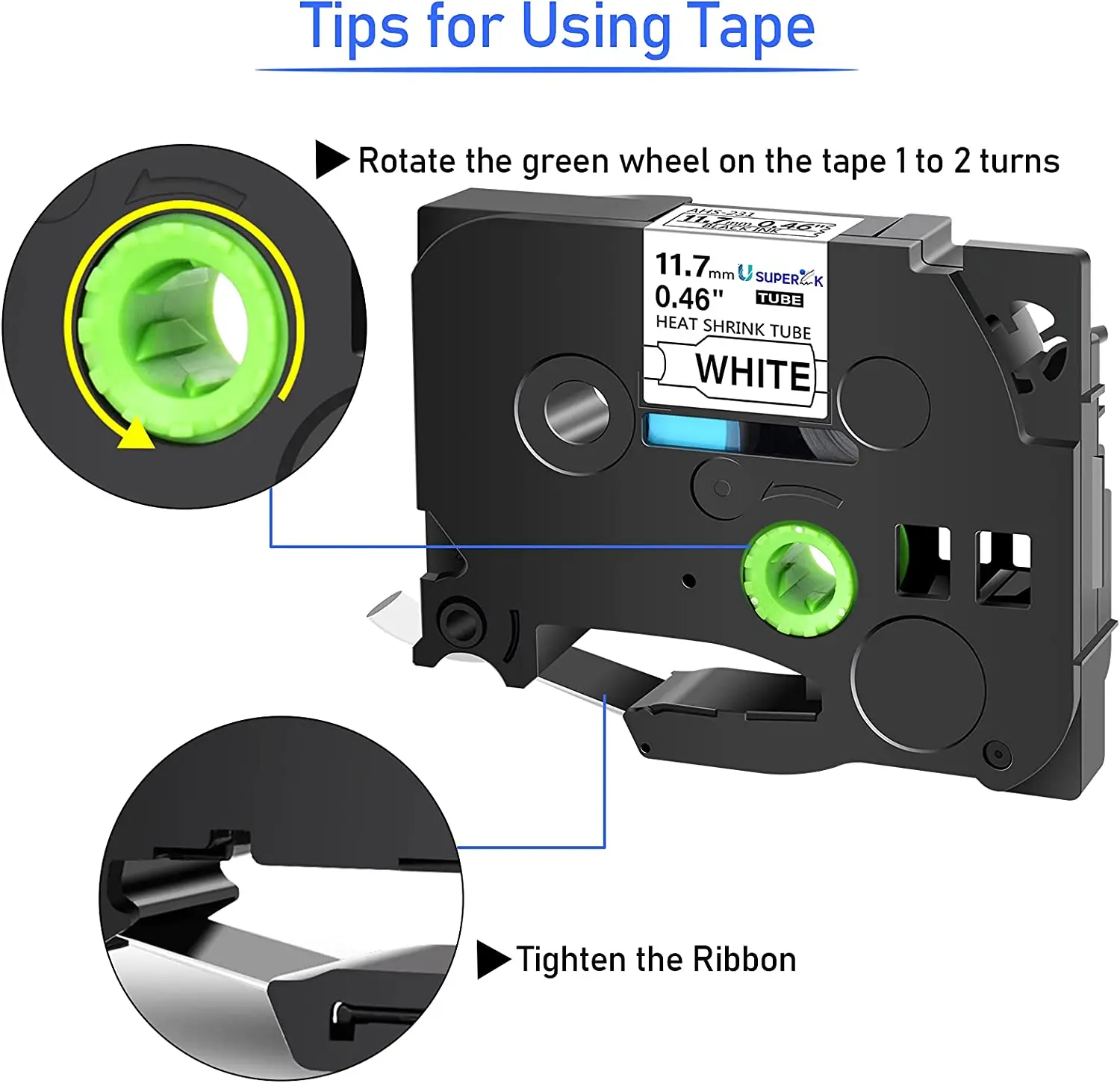 1PK 6mm-24mm Heat Shrink Tube HSe Label Tape HSe211 HSe-221 HSe-231 631 241 251 White/Yellow Compatible For Brother P-touch E100