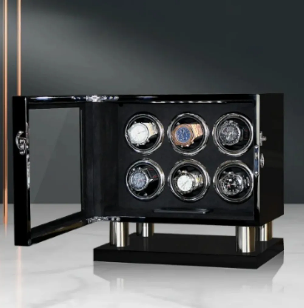 LED Light Touch Screen TPD Control Mode Watch Winder Base Automatic Display Support for Multiple Watches Wood Model AWD-RS-6