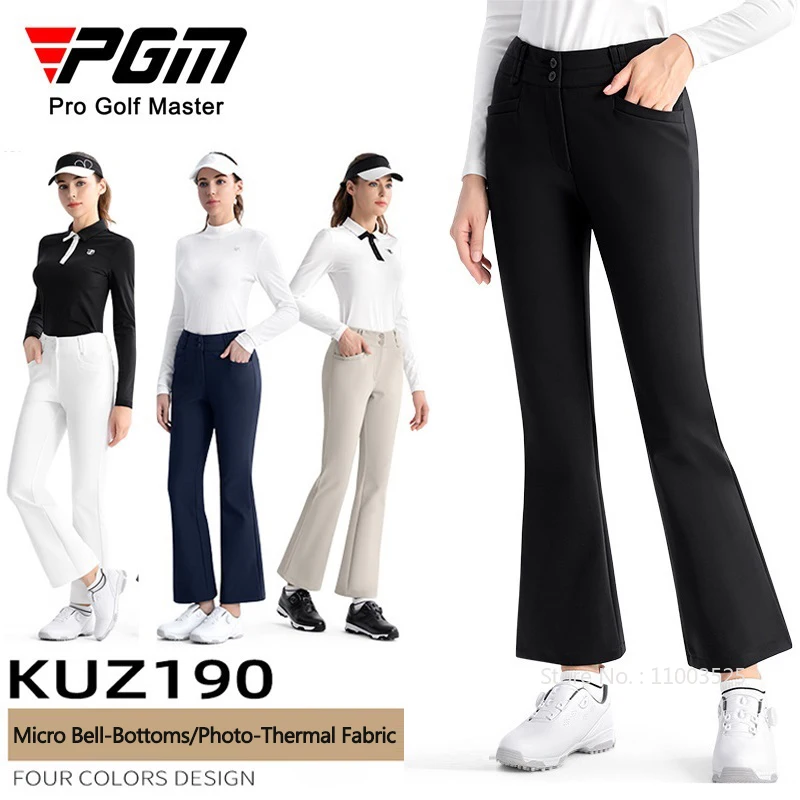 Women's Golf Clothing Fleece-lined Warm Pants Winter High Waist Slim Female Pants Sports Casual Flared Trousers Windproof