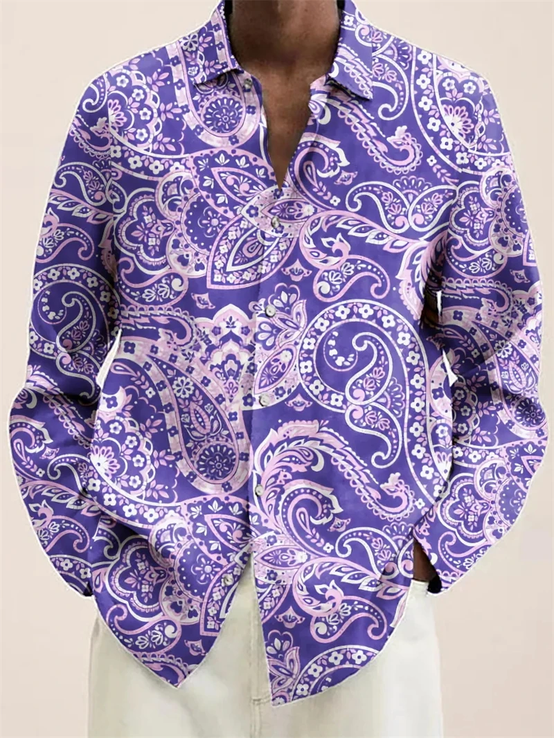 Paisley Graphic Men Shirt 3D Print Floral Shirt Men Women Autumn Long Sleeved Blouse Lapel Button Unisex Oversize Street Tops