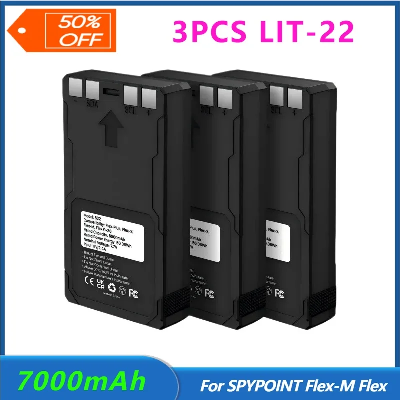 

3PCS 7.7V 7000mAh Battery for Trail Camera Replacement Battery Pack for LIT-22 Hunting Trail Camera Compatible with SPYPOIN