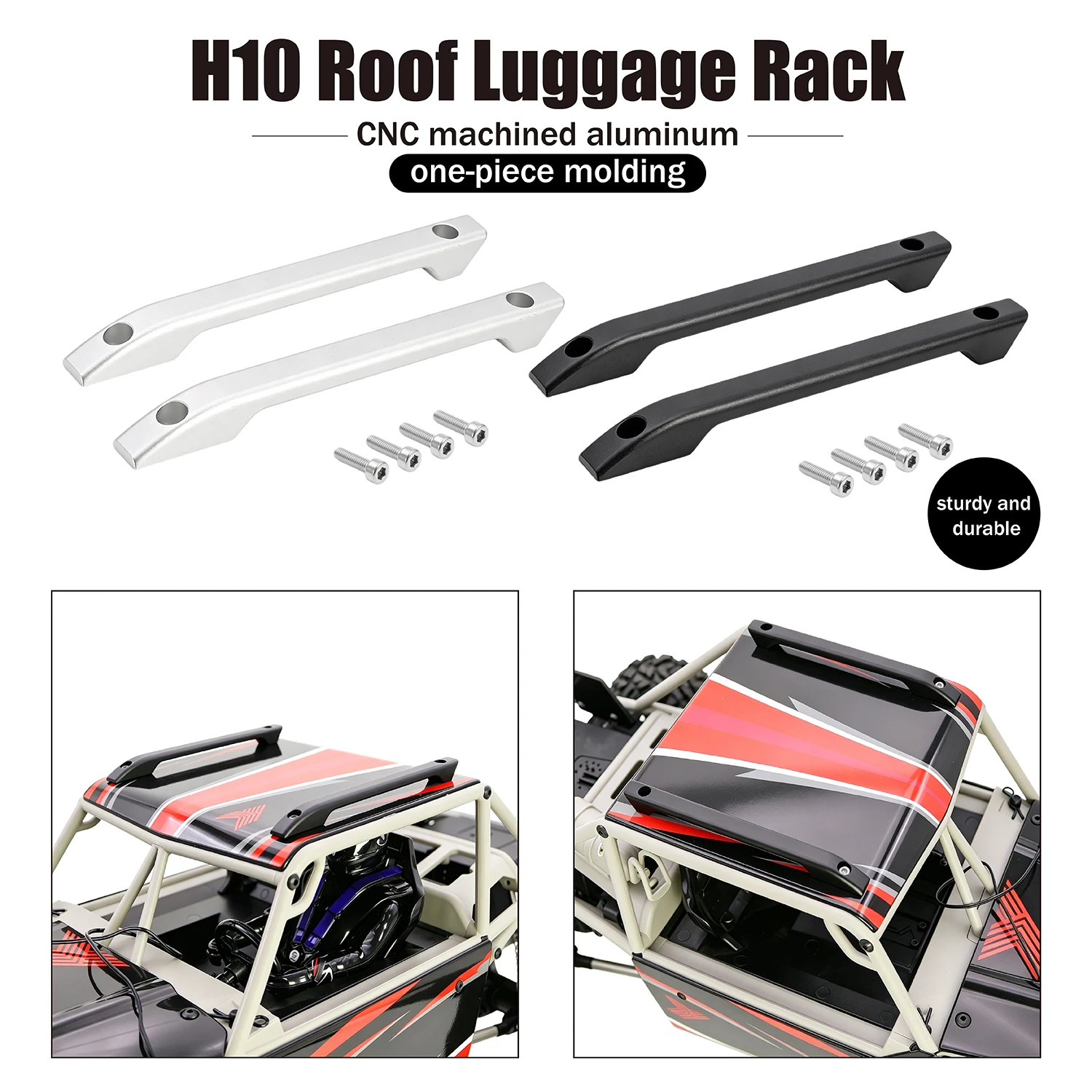 H10 CNC Aluminum Roof Rails Roof Luggage Rack Cargo Rack Skid Rail for Vanquish VP H10 Optic 1/10 RC Crawler Upgrade Parts