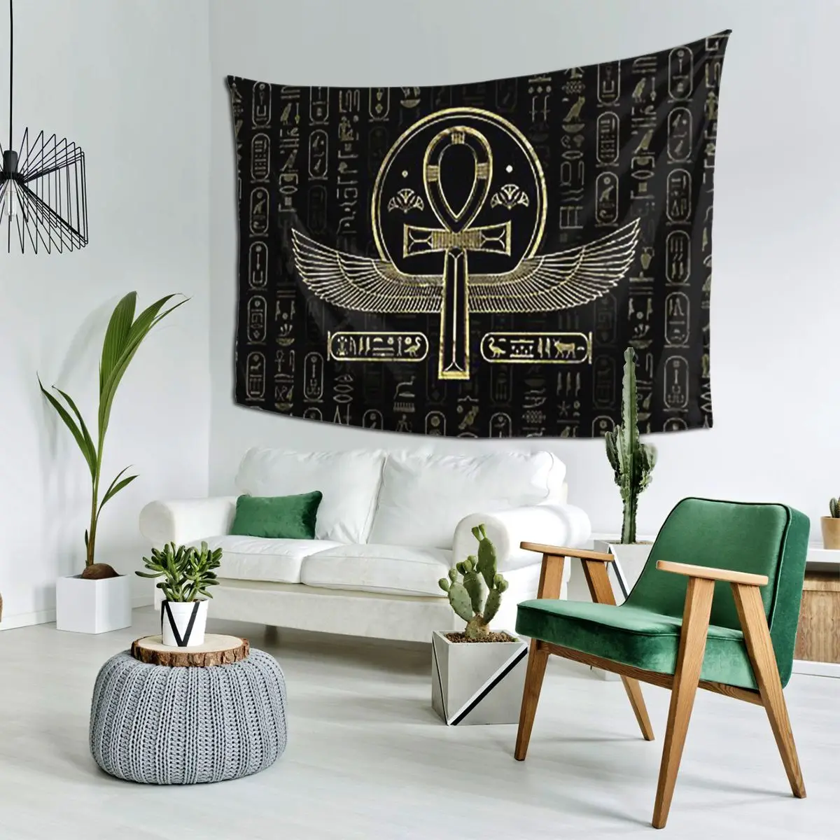 Egyptian Cross Ankh Gold And Black Tapestry Funny Wall Hanging Aesthetic Home Decor Tapestries for Living Room Bedroom Dorm Room