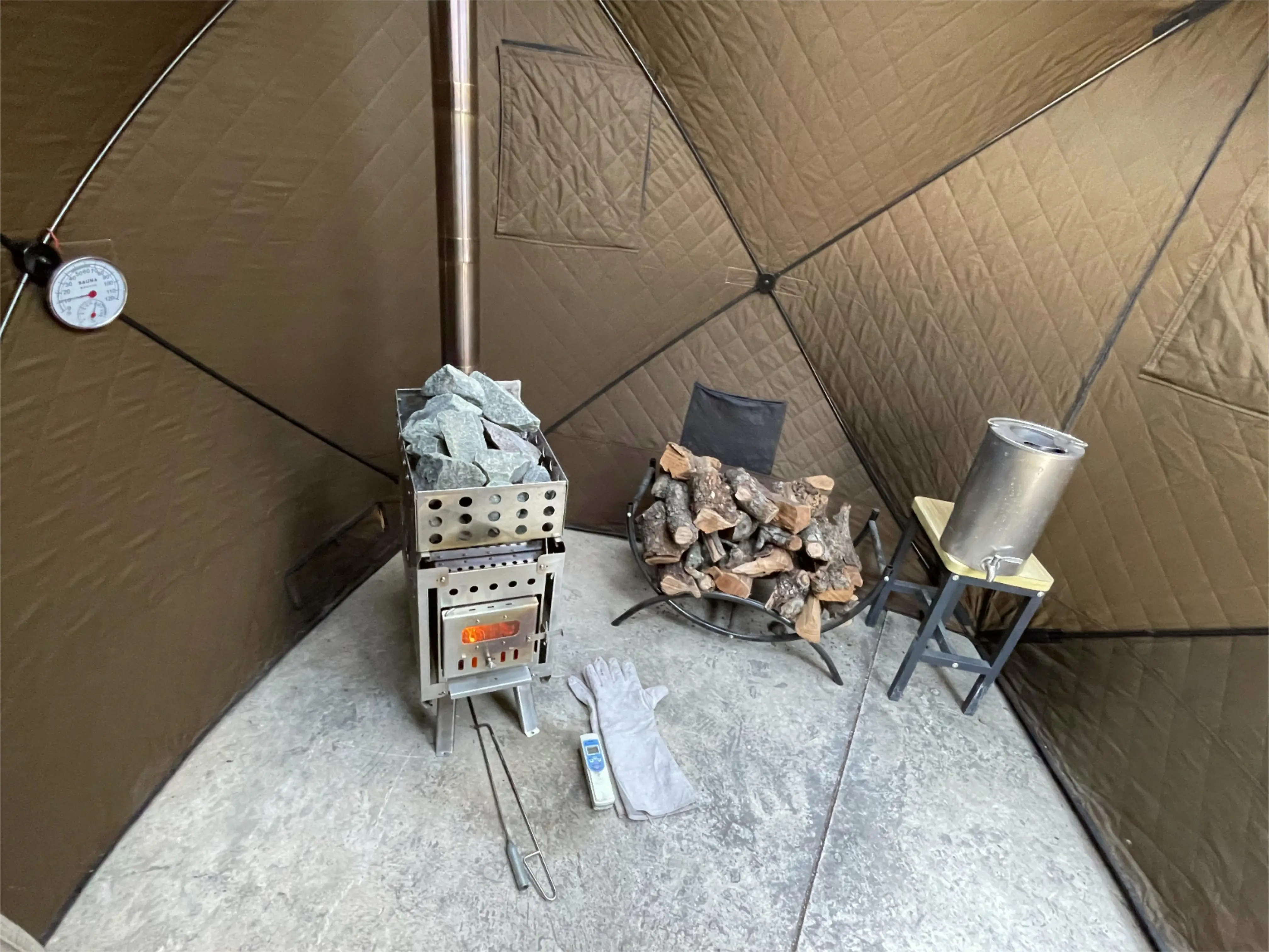 Estufa de Sauna acrílica moderna de alta calidad, quemado de leña con tubo de chimenea, estufa de tienda de campaña de vapor seco a bajo precio para Villas