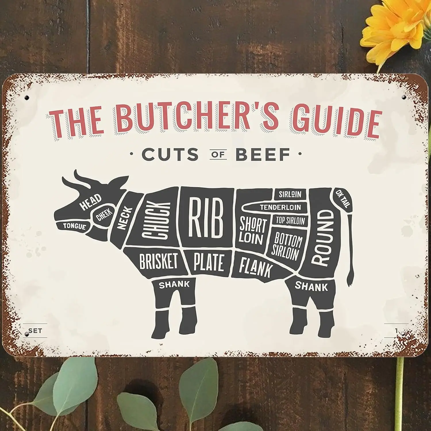 Vintage Metal Tin Sign , The ButcherS Guide Wall Art Decor, Curts Of Beef Poster for Home Living Room Bedroom Garden Garage C