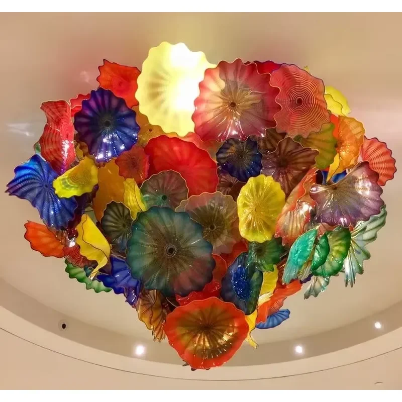 Colorful Modern Blown Glass Chandelier Chain Hanging Smart Home Pendant Lights for Living Room