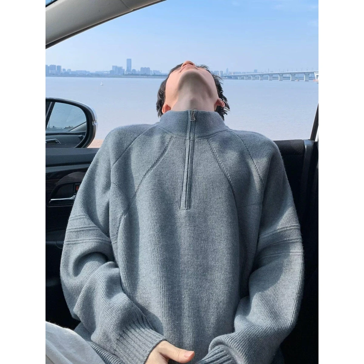 

Мужской вязаный свитер Thiened с высоким воротником на молнии для повседневной носки, осенне-зимний, спортивный, модный, длинный рукав