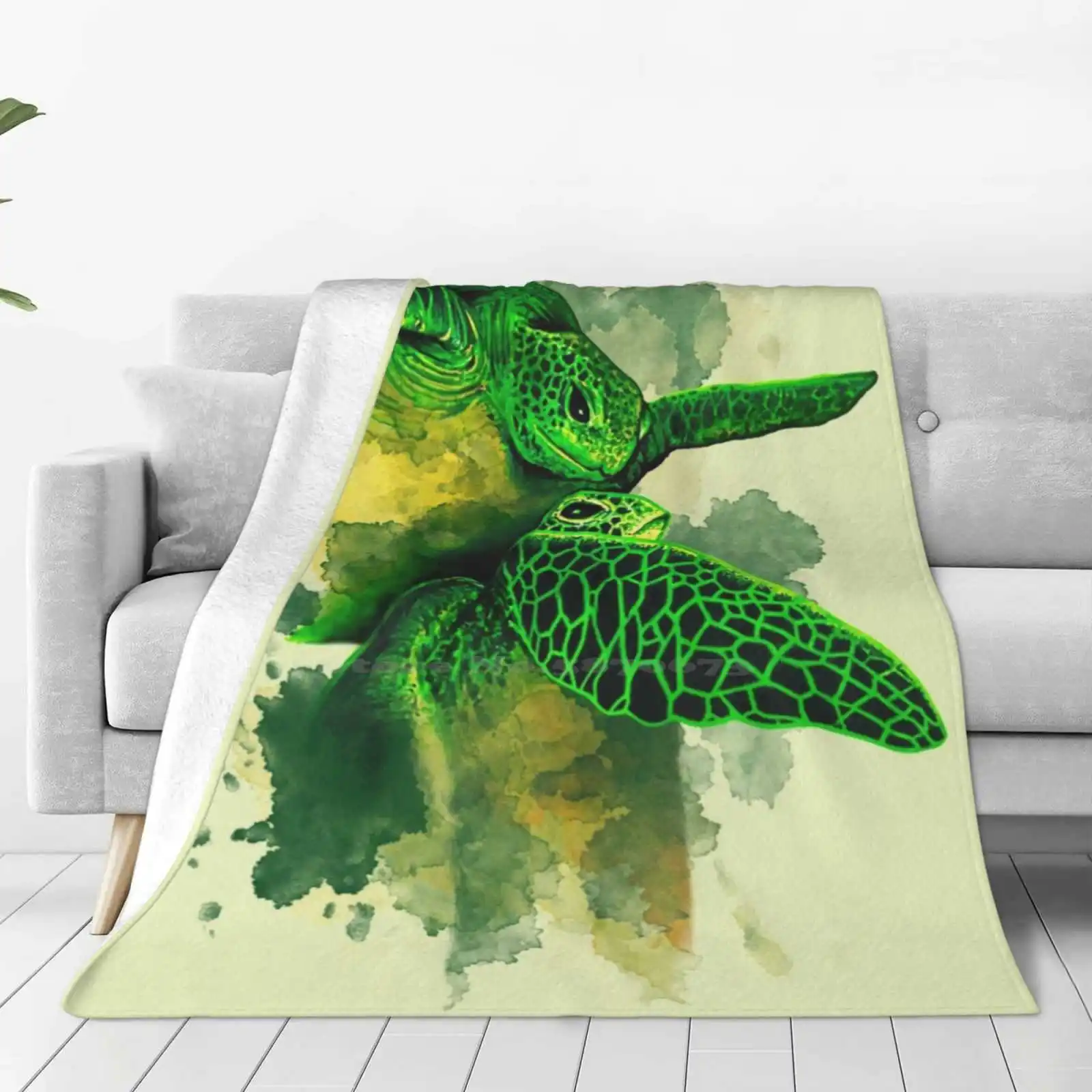 Gliding The Green Latest Super Soft Warm Light Thin Blanket Ocean Sea Water Green Splash Pattern Swim Turtles Texta Sharpie