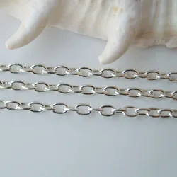 Solid 925 Sterling Silver Oval Cable Chain bulk Loose Rope Link for Jewelry making Diy Components and Findings, 1 meter
