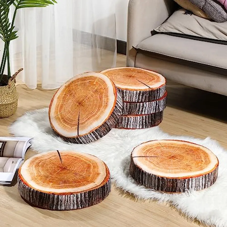 6 Pcs Round Throw Pillow Wood Slice Tree Stump Floor Cushion, Bedroom Decor