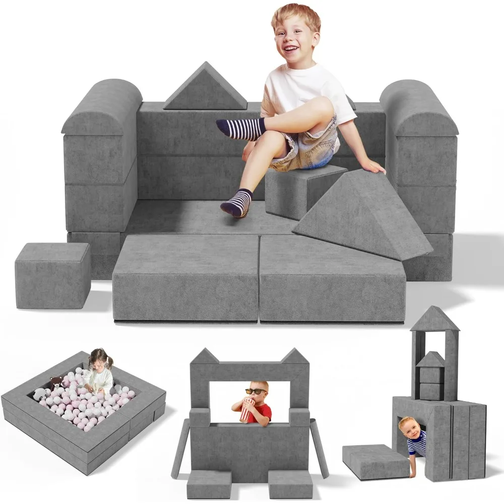 Kids Couch Toddler Couch, 10Pcs Kids Modular Play Couch, Kids Sofa with Ottomans, Convertible Foam Couch Play Set