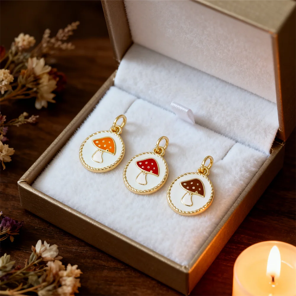 4 قطعة المعلقات النحاس المينا الفطر السحر زركون DIY بها بنفسك مجوهرات قلادة سوار صنع ارتداء اليومي اكسسوارات غير رسمية #2