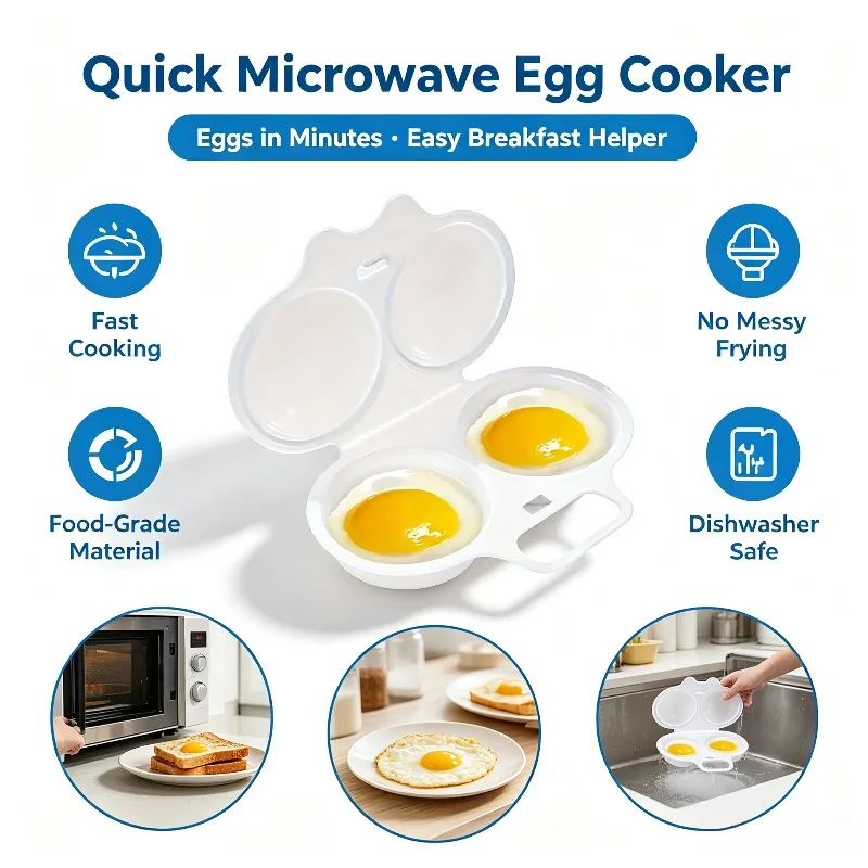 Microwave Egg Poacher Reusable Microwave Eggs Steamer 2 Cavity Nonstick Poached Egg Maker with Lid Egg Mold Kitchen Gadgets