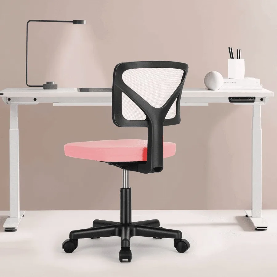 

Home Office Desk Chair Armless Mesh Computer Chair Small Space Swivel Adjustable Low Back Task Chair for Teens Adults Pink