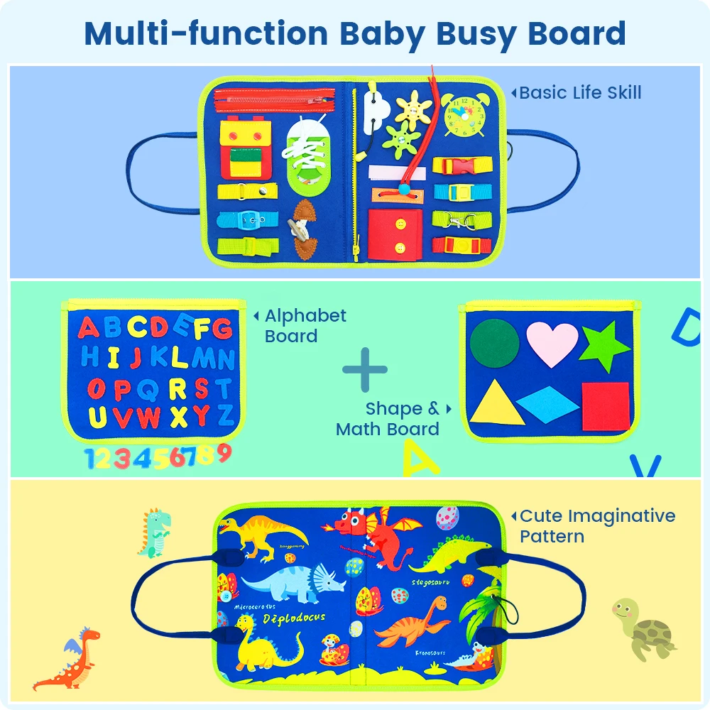 Dinosaurus Kid Montessori Drukke Board Baby Zintuiglijke Speelgoed Basic Leven Vaardigheden Leren Brief Nummer Vorm Cognitie Kinderen Wiskunde Speelgoed