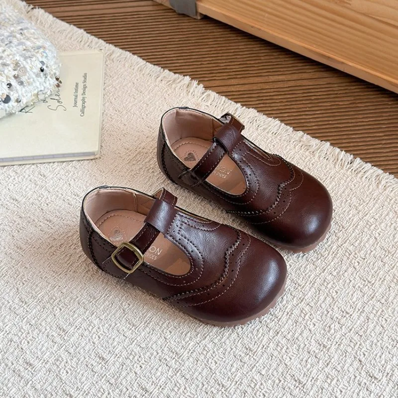 Kinder T-Riemen Lederschuhe Mädchen Prinzessinnen-Schuhe Jungen Atmungsaktive Ballerinas Mary Jane Schwarz Braun Kind Baby Kleinkinder Frühling Herbst – Detail 6