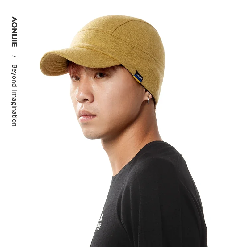 AONIJIE M40 Unisex Winter Warm Wool Knitted Ear Hat Pure Collapsible Brim Cap Rear Elastic Strap for Running Hiking Fitness