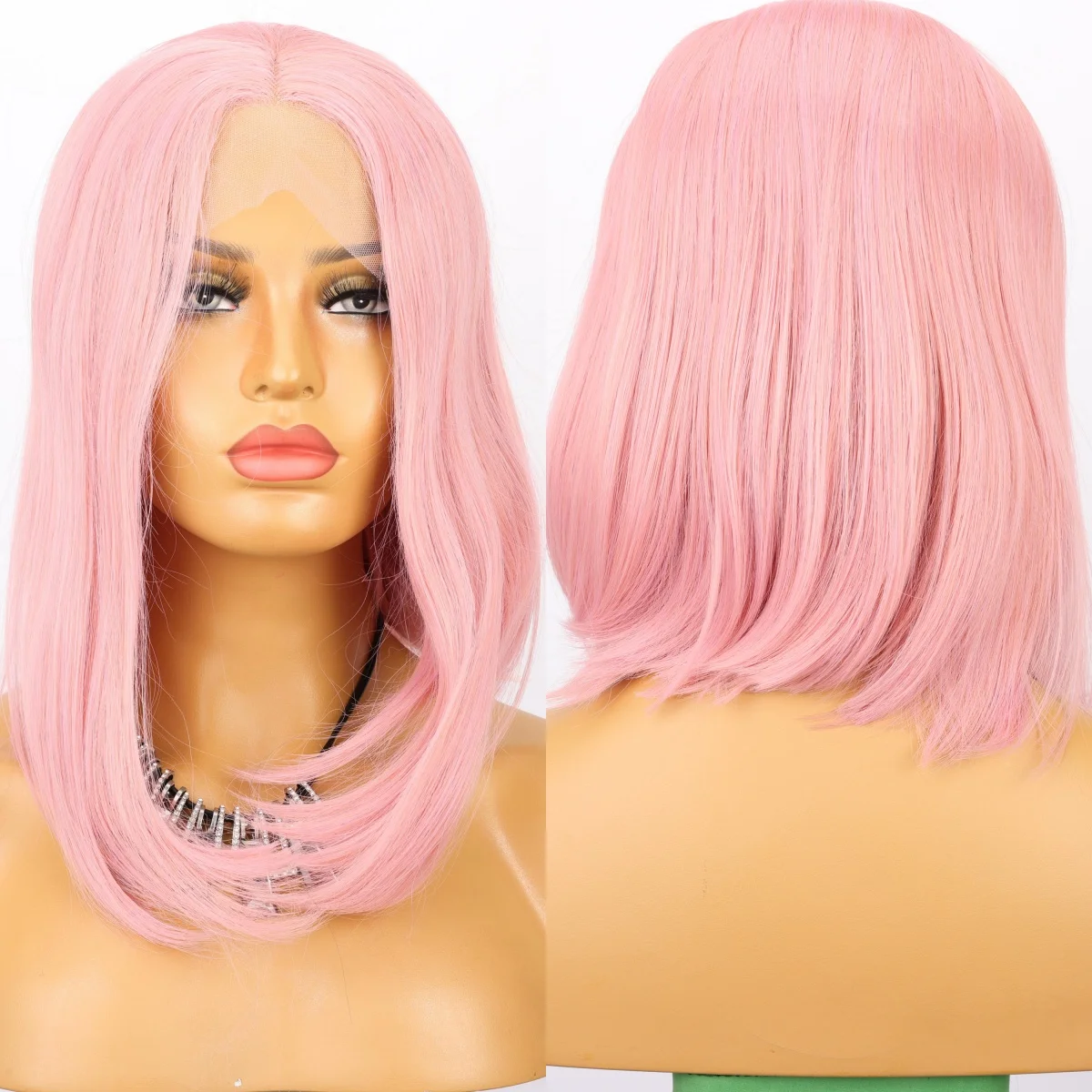 Pink Front Lace Synthetic High Quality Wig Can Be Trimmed High Temperature Resistan Breathable Mesh Cap Cosplay Travel Party Wig