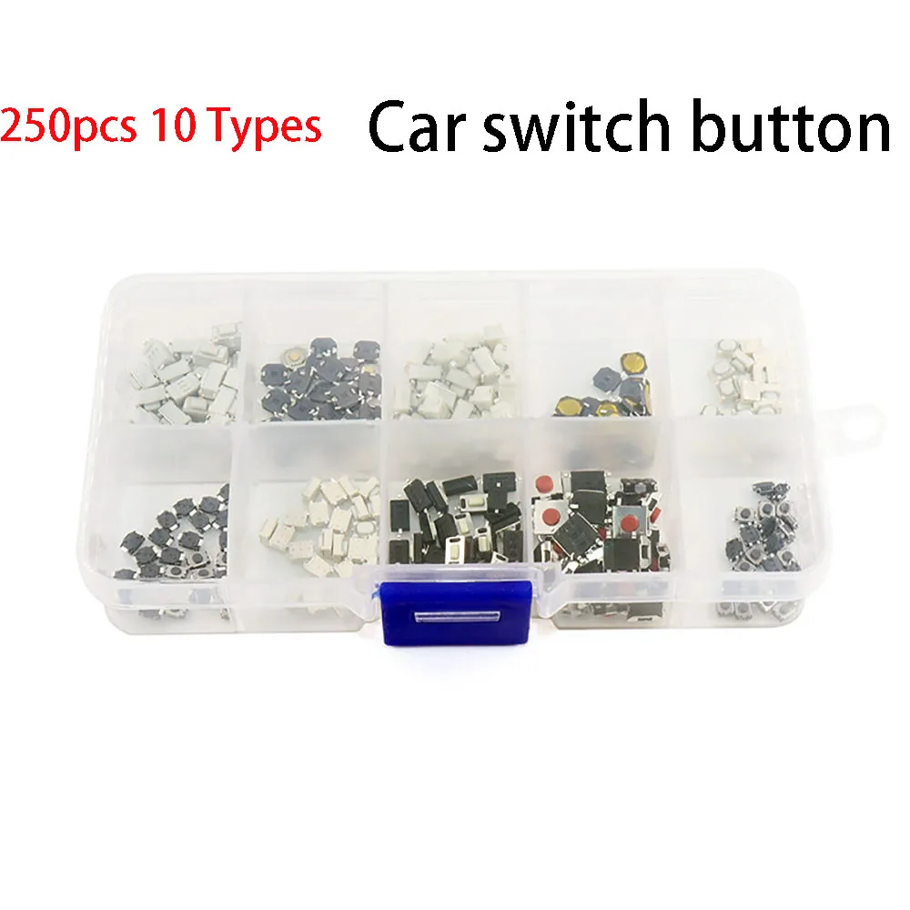 

250pcs 10 Types Durable Car Remote Control Tablet Actile Push Button Switch Car Keys Button Touch Microswitch with Box