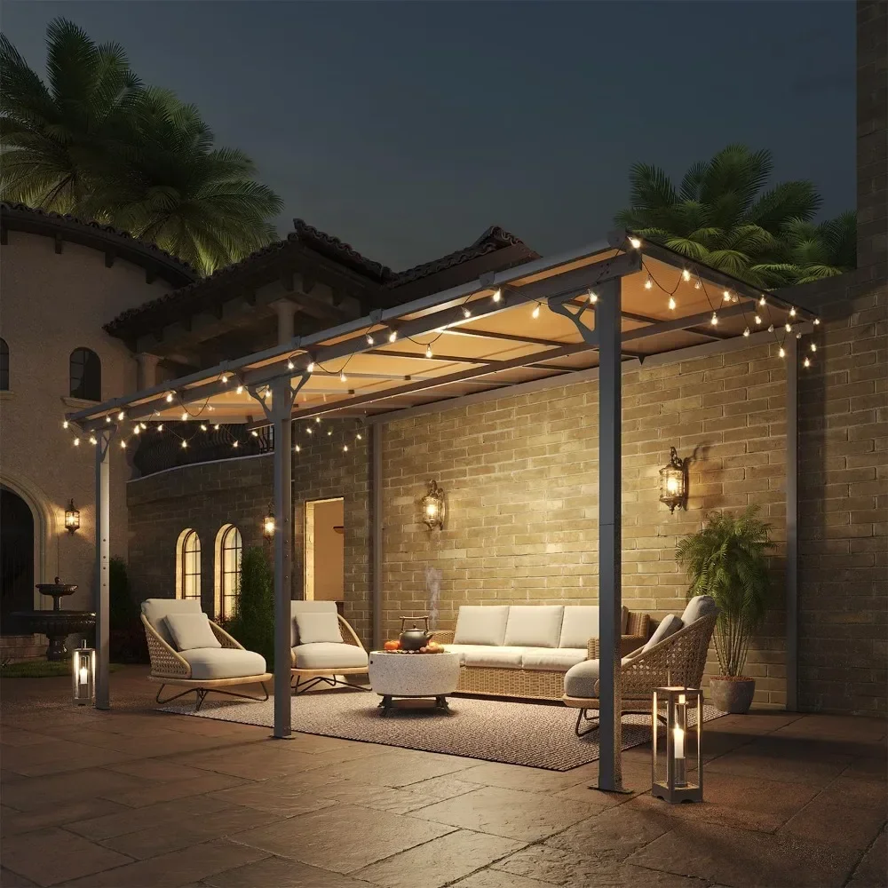 

L 10’x 14’ Gazebo,Wall Mounted Gazebos Pergola On Clearance,Outdoor Patio, Gazebo Awnings With Sloped Roof,for Porch,Deck,Backya