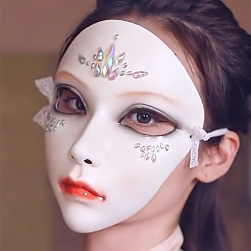 Chinese Style Dressing Performance Resin Mask with Diamonds, Beautiful Ladies Face Makeup, Prince Party