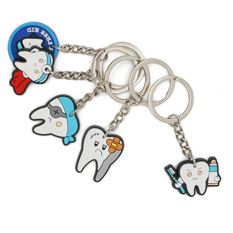 6Pcs PVC Dental Keychain Soft Silicone Teeth Health Toothbrush Key Rings Cartoon Lovely Pendant Souvenir Clinic Accessories