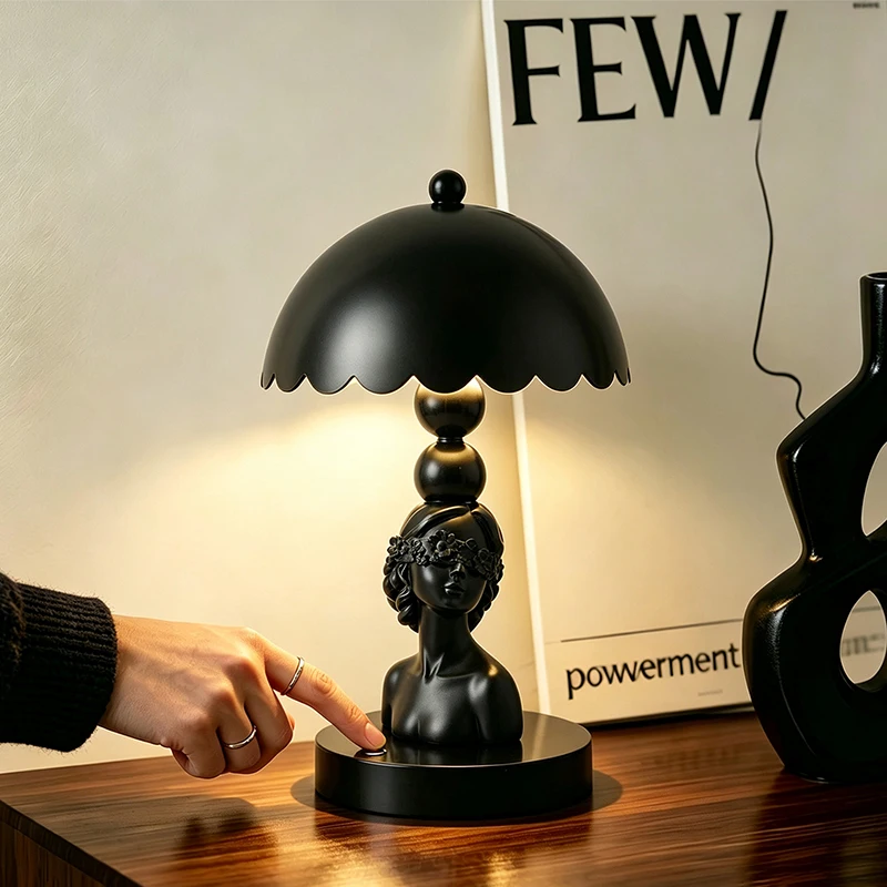 Black Blindfold Goddess Table Lamp Bedside Night Light Resin Ornament Gift for Boys Girls Back to School Bedroom Home Decoration