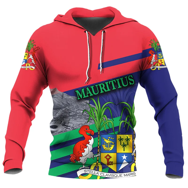 Fashion 3D The Republic-of Mauritius National Flag Printing Hoodies Mauritius Coat Of Arms Graphic Hooded Sweatshirst Pullovers