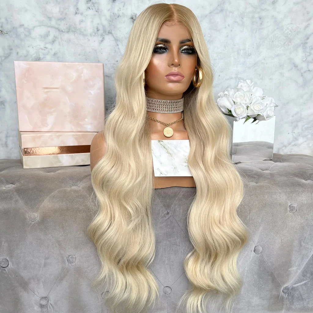 

Light Roots Platinum Blonde Ombre 200 Density Brazilian Remy 13X6 Lace Front Human Hair Wigs Preplucked 13X4 Lace Frontal Wig