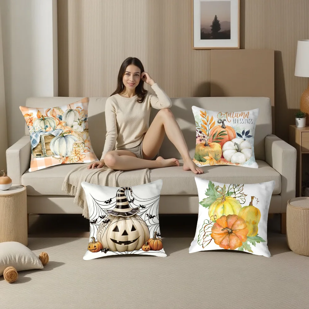 

Colorful Watercolor Pumpkin Pillow Case Plush Fabric Soft Pillowcase Double Sided Print Cushion Cover Household Gifts