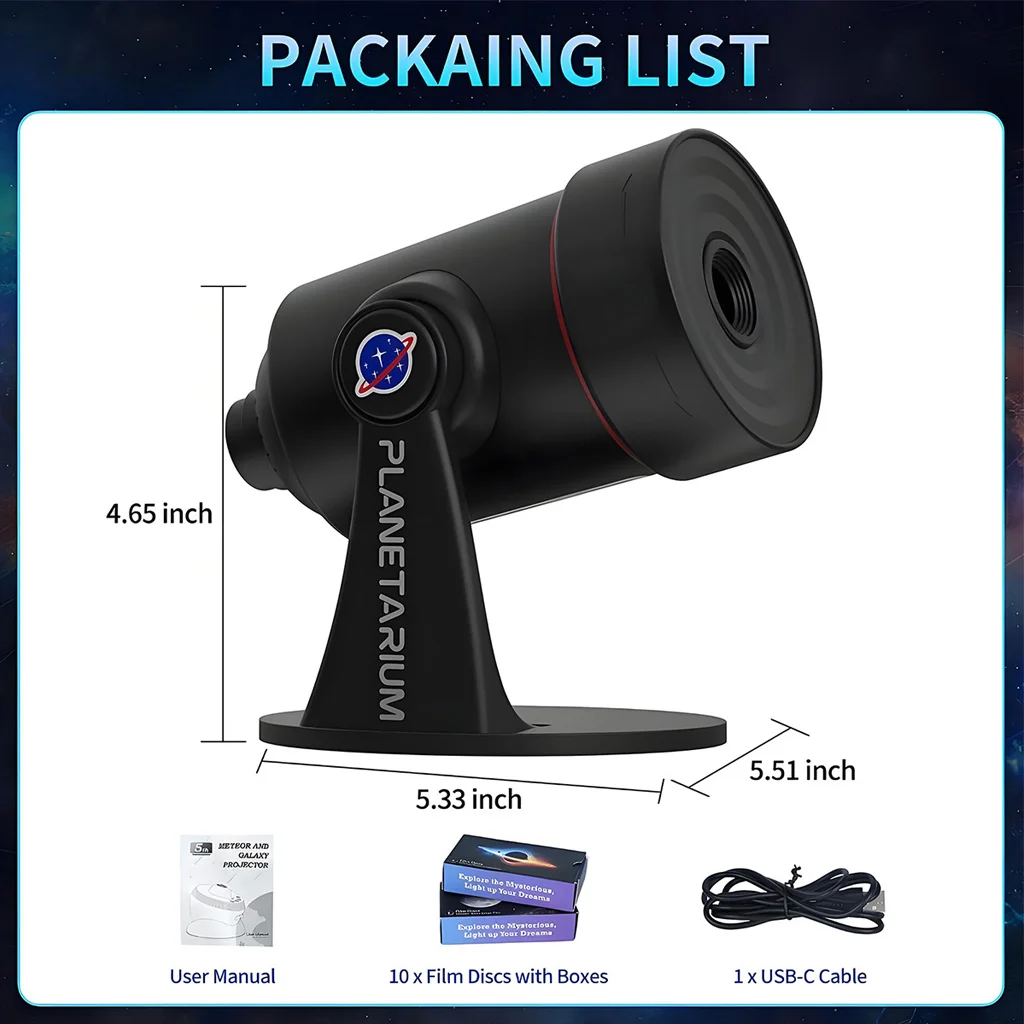 Galaxy Projector 4K Hd Lens 7 Color Night Light Focus Adjustment 360 Degree Rotation Ceiling Wall Projection Lamp Bedroom Decor