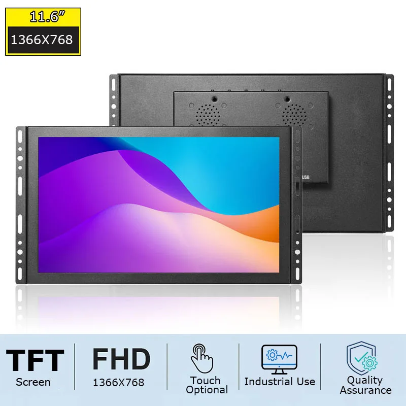 1366*768 Widescreen 11.6 Inch Open Frame IPS Metal Industrial Grade VGA HD USB Capacitive/Resistive Touch Screen Monitor