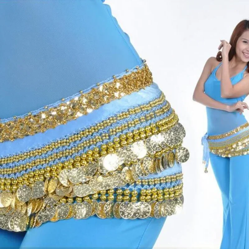 338 عملات حزام الرقص الشرقي الخصر وشاح الورك القبلية هامش سلسلة التفاف أسود أحمر أبيض أزرق وردي بدلة الرقص الإكسسوار #4