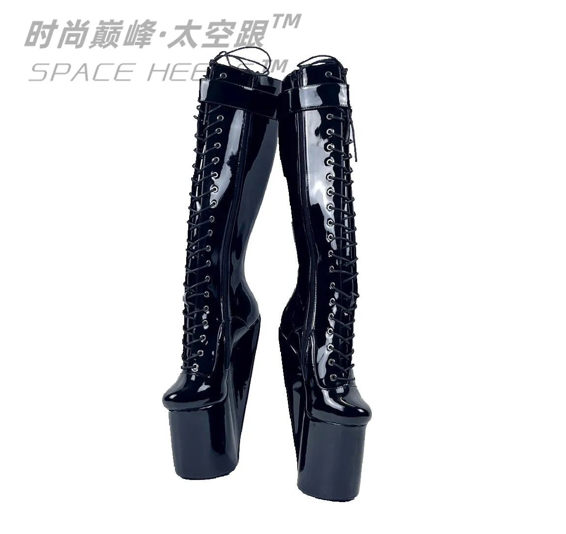 SeekMate 28. Fancy Donkey Feet Heel Less PU Knee Boots COSPLAY Large Knight Fashion Shoes