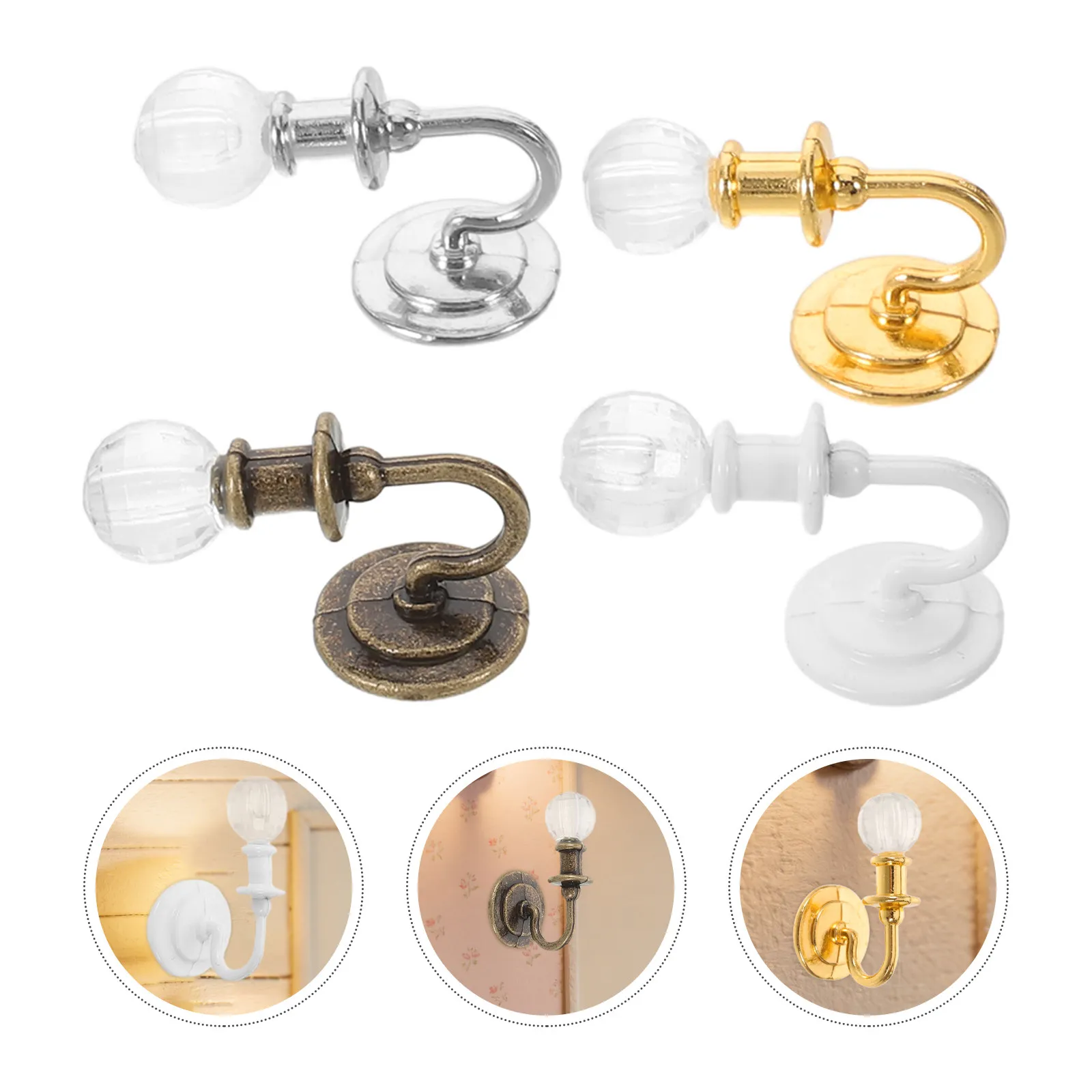 

8Pcs Dollhouse Wall Lamp Miniature Crystal Wall Light Metal Finish Mini LED Lights for Tiny House Decor Miniature Scene
