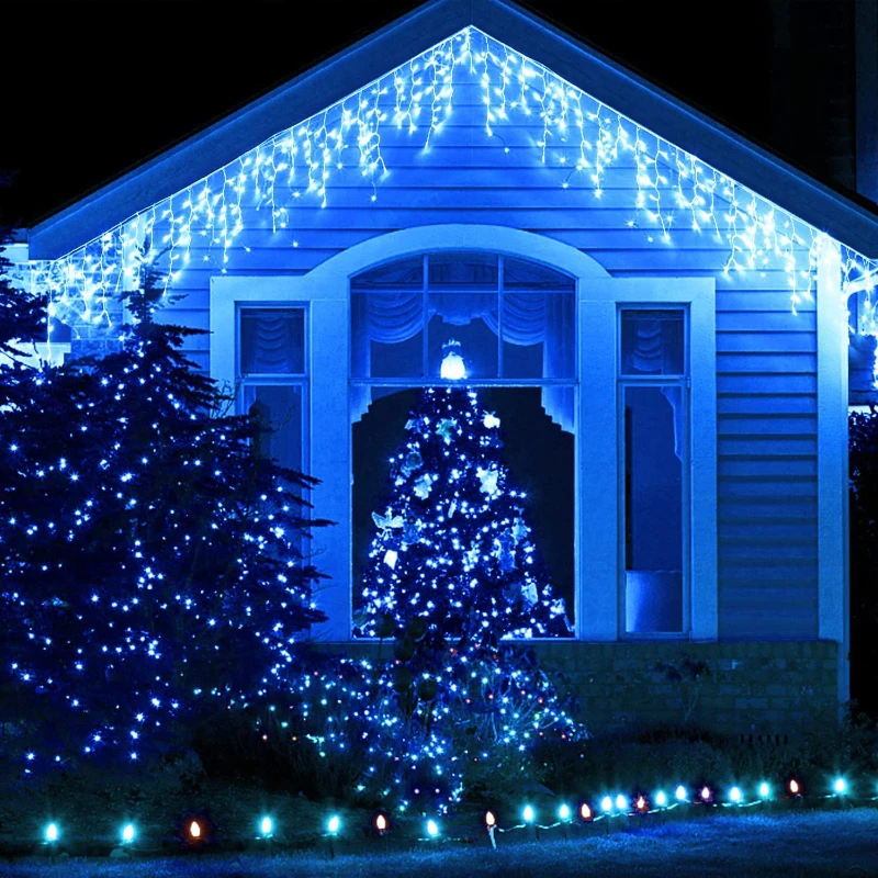 LED Icicle Curtain String Light, Droop 0.6-0.8m Decorações para Casa, Eave Street, Inverno, Decoração Guirlanda de Natal, Exterior, UE, EUA