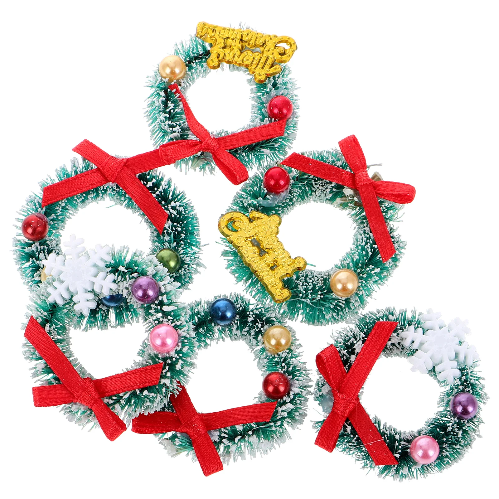 

6 Pcs Christmas House Micro Landscape Decoration Ornaments Garland Tree Wreaths Decorative Mini Simulated Sisal Silk Elder