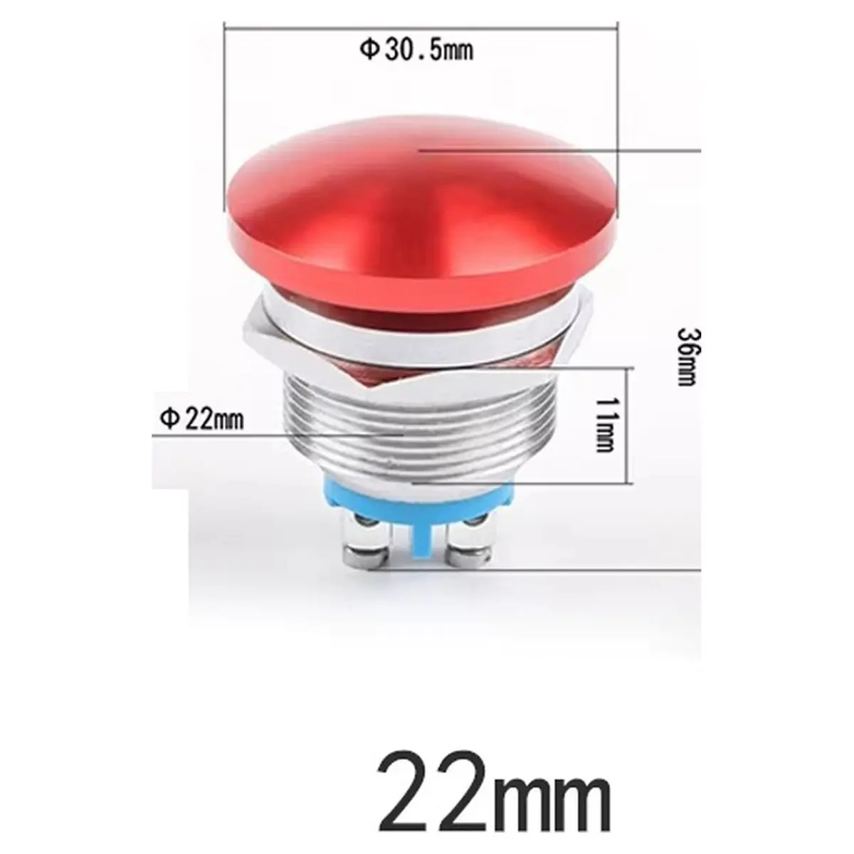 3pcs 22mm Mushroom-Head Push-Button Switch (Momentary Metal Type) - Suitable for Automotive, Marine