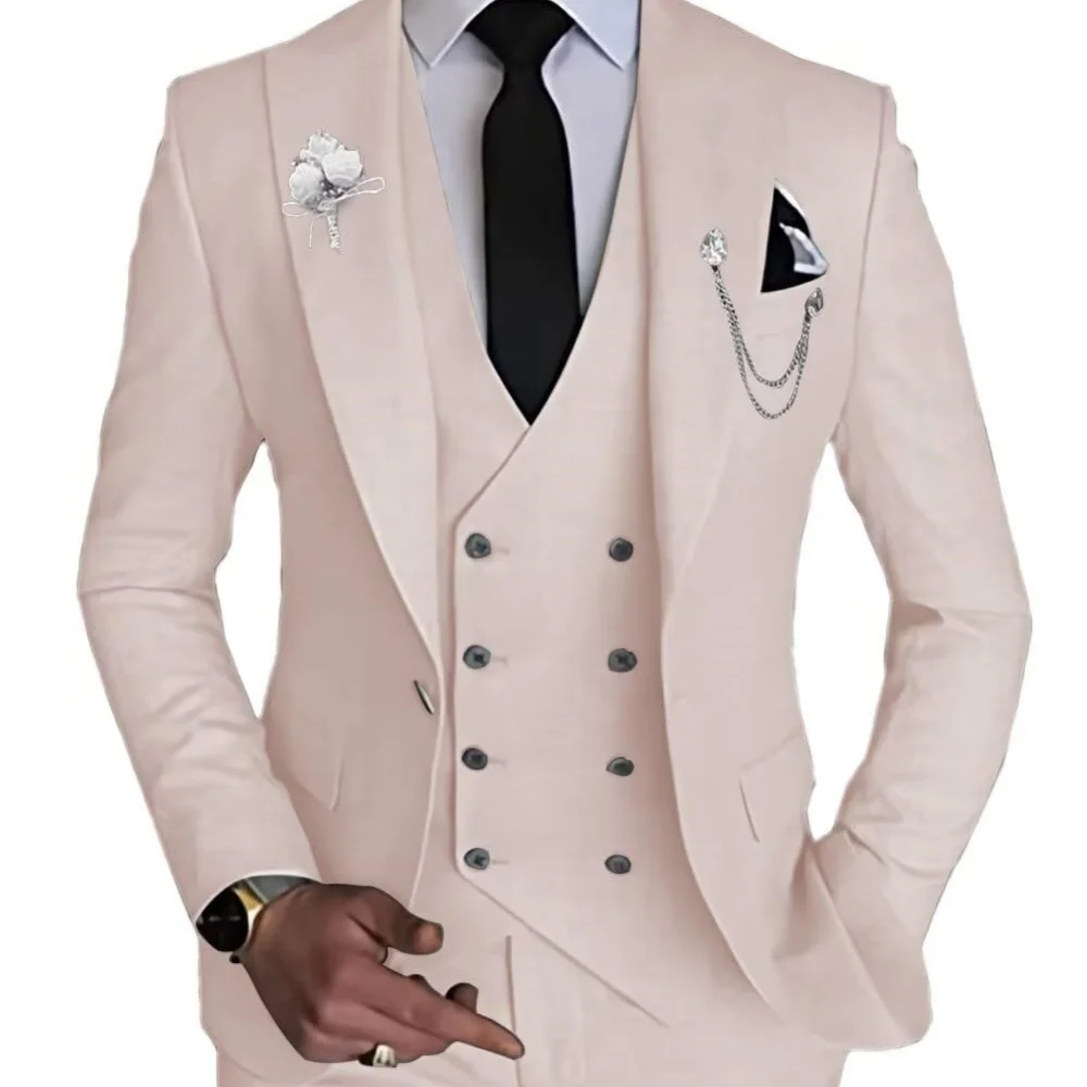 أنيقة الوردي الأحمر 3 قطع سليم صالح الرجال دعوى مزدوجة الصدر السترة سترة فستان أطفال مع سروال داخلي لحفل زفاف العريس سهرة الأعمال #6