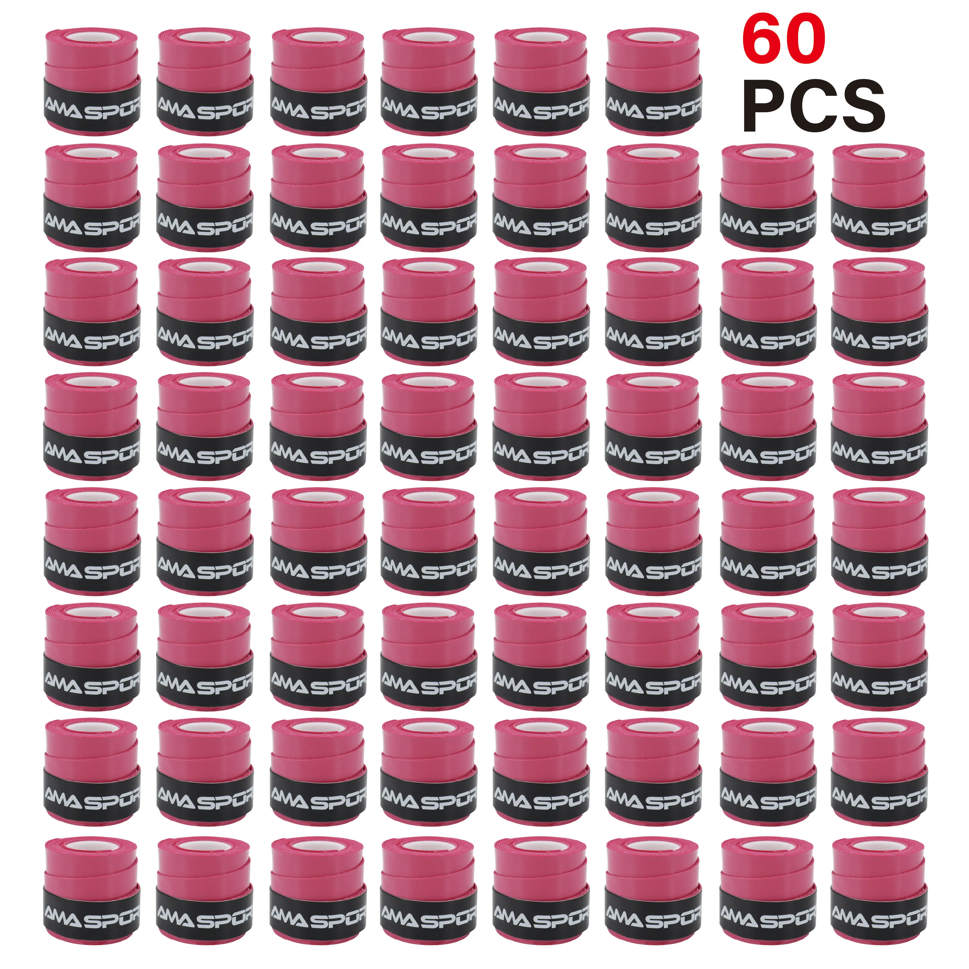 

AMA 60Pack Лента для теннисных ракеток Розовая предварительно вырезанная противоскользящая лента для теннисной ручки, супервпитывающая сухая лента для теннисных ручек Overgrip