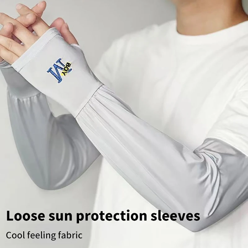 Mangas de protección solar Anti-Uv para hombre, guantes de Ciclismo de seda de hielo transpirables, Mangas de verano