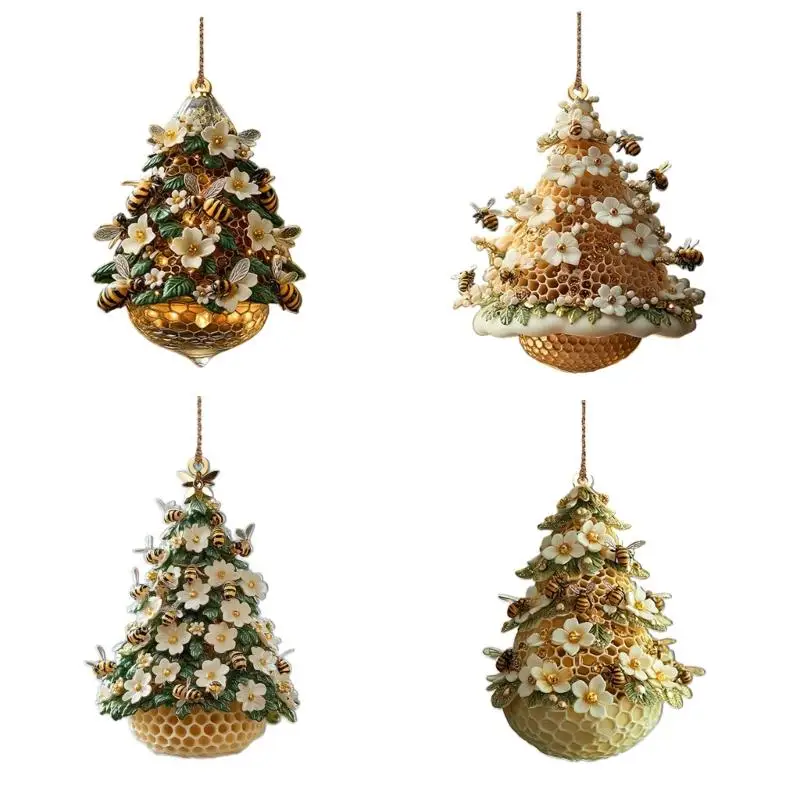 E8BD Honeycomb Christmas Tree Hanging Art Acrylic Pendant Charm Party Supplies