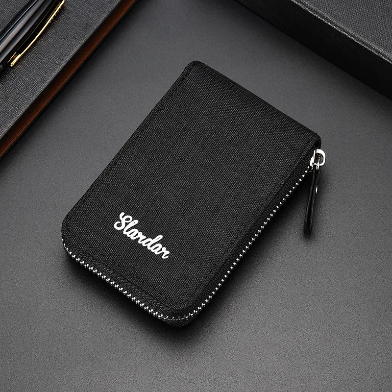 Large capacity small card bag men's canvas cover with multiple card slots, anti ultra-thin demagnetization certificate bag clip