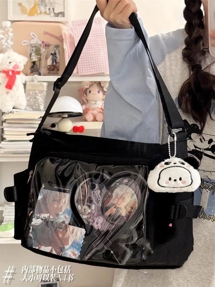 Transparent Pocket Cover Messenger Bag Y2K Japanese High School Girls Crossbody Bags Itabag Women Book Shoulder Bag Back School