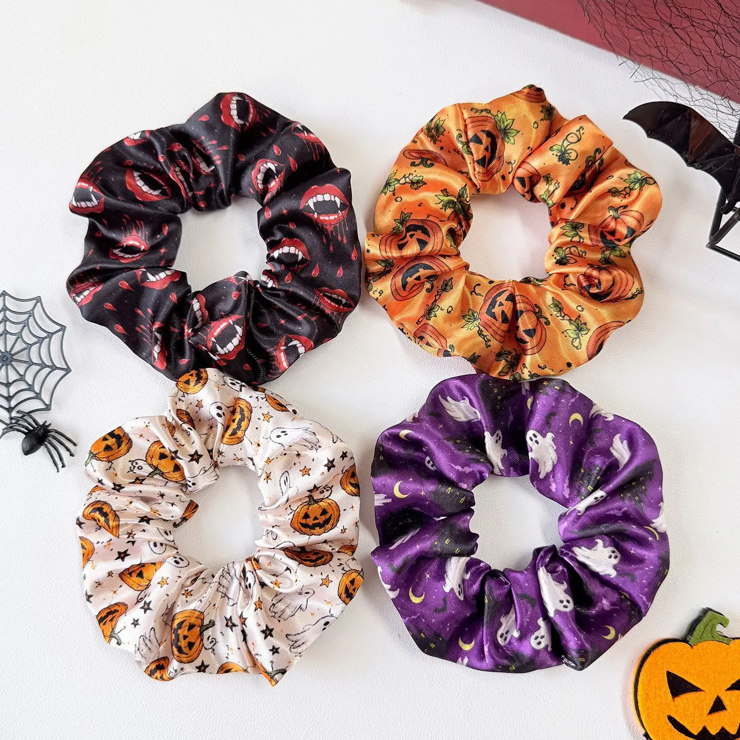 2pcs Halloween Satin Scrunchie - Women'S Vampire Accessories 评论和价格