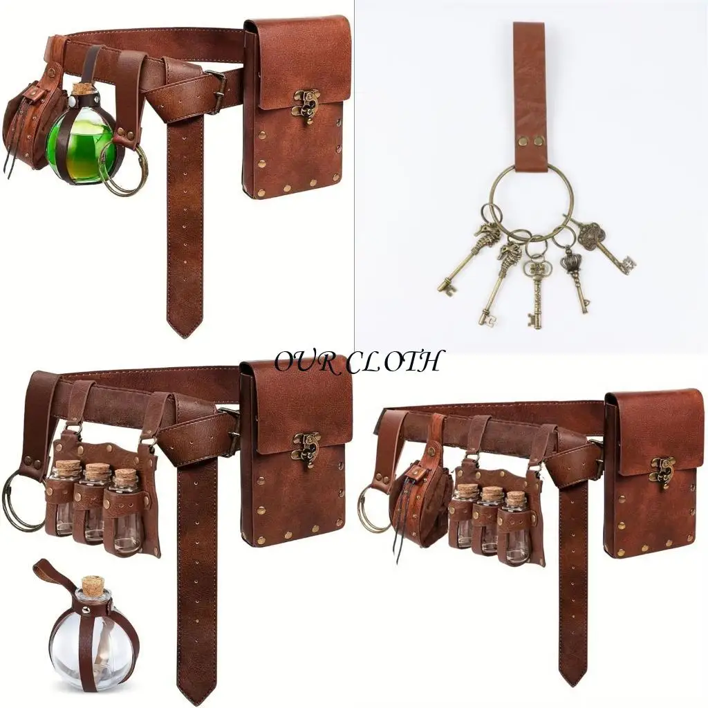 

Medieval Knight Costume Accessories Leather Hook Strap Fanny Pack Halloween Vikinges Costume Accessories Y1AC